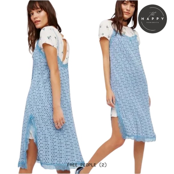 Free People Margot Slip Dress Blue 2 - Picture 1 of 7